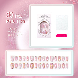 เล็บปลอมสีชมพูหวาน 30 ชิ้น แบบอัลมอนด์ ประดับมุก กลิตเตอร์ ลายตาแมว ฟอยล์ทอง ลายดอกไม้ ขายส่ง - Product Image 4