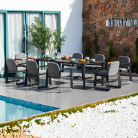 Set Perabot Taman Aluminium Seri Rekreasi Modern Desain Lion, Kursi Makan Luar Ruangan, Meja, Bantal Tahan Air, Kepadatan Tinggi