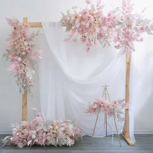 Blush Wedding Pampa Boog Arrangement Arbor Witte Blush Bloemen Eucalyptus Wit Roze Kunstmatige Nep Bloemen Bruiloft Decor