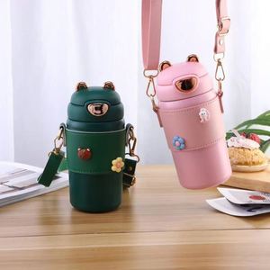 2024 New Design Popular 400Ml Cute Stainless Steel Water School Kids Metal Drink Bottle With Shoulder Strap Cover for Tumbler - Product Image 3