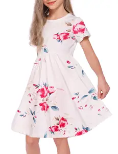 Tie Dye Floral Flower Girl Dresses Accept Pattern Custom Chidren Fashion Casual Dress Short Sleeve Summer For Kid 2-14 Years Old