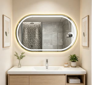 Oval Silver Frame LED <b>Makeup</b> Bathroom <b>Mirror</b> Touch Dimming Anti Fog Adjustable Color Temperature Wall-Mounted Art Deco <b>Mirror</b> - Product Image 5