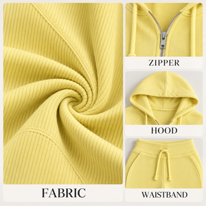 Ensemble de survêtement <span class=keywords><strong>2</strong></span> pièces personnalisé pour <span class=keywords><strong>femme</strong></span>, sweat à capuche court zippé et pantalon évasé, modèle vierge - Product Image 5