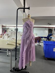<span class=keywords><strong>Robe</strong></span> <span class=keywords><strong>longue</strong></span> élégante en mousseline de soie violette à volants, style décontracté, coupe ajustée, col halter, nouvelle collection été, best-seller, haute qualité - Product Image 5