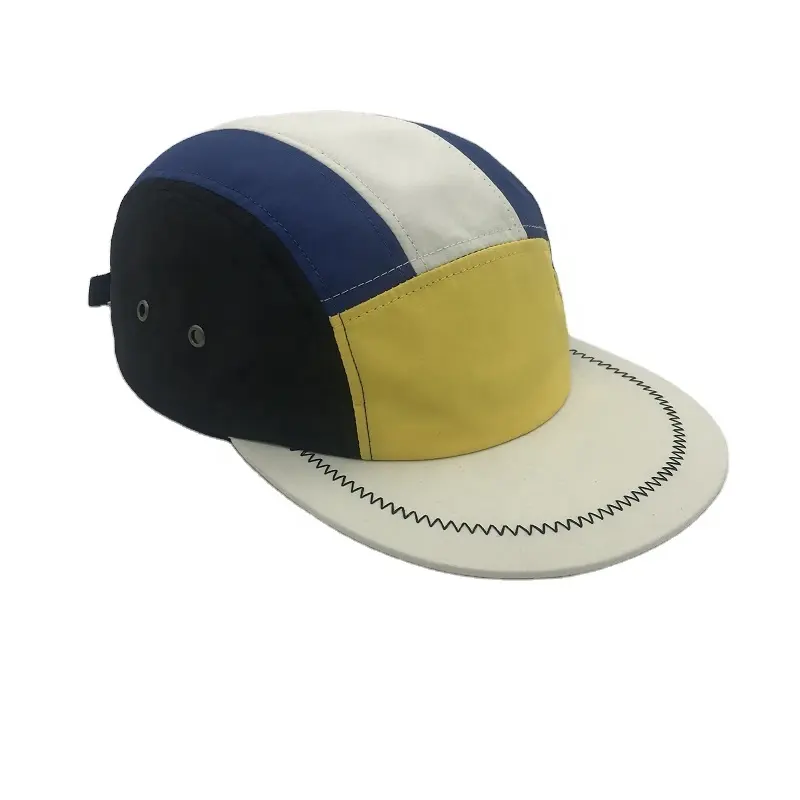 Boné de esporte de corrida de cor contraste lisa, chapéu macio de aba plana com logotipo personalizado, 7 painéis de náilon, snapback, tampas de portas