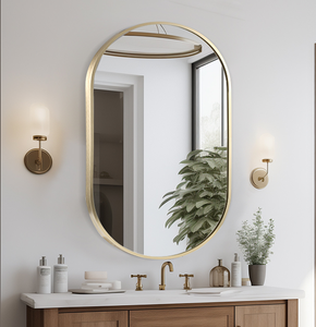 <span class=keywords><strong>Espejo</strong></span> de <span class=keywords><strong>pared</strong></span> ovalado dorado moderno para decoración del hogar con marco de metal cepillado espejos de <span class=keywords><strong>pared</strong></span> horizontal o <span class=keywords><strong>vertical</strong></span> para entrada de baño - Product Image 6
