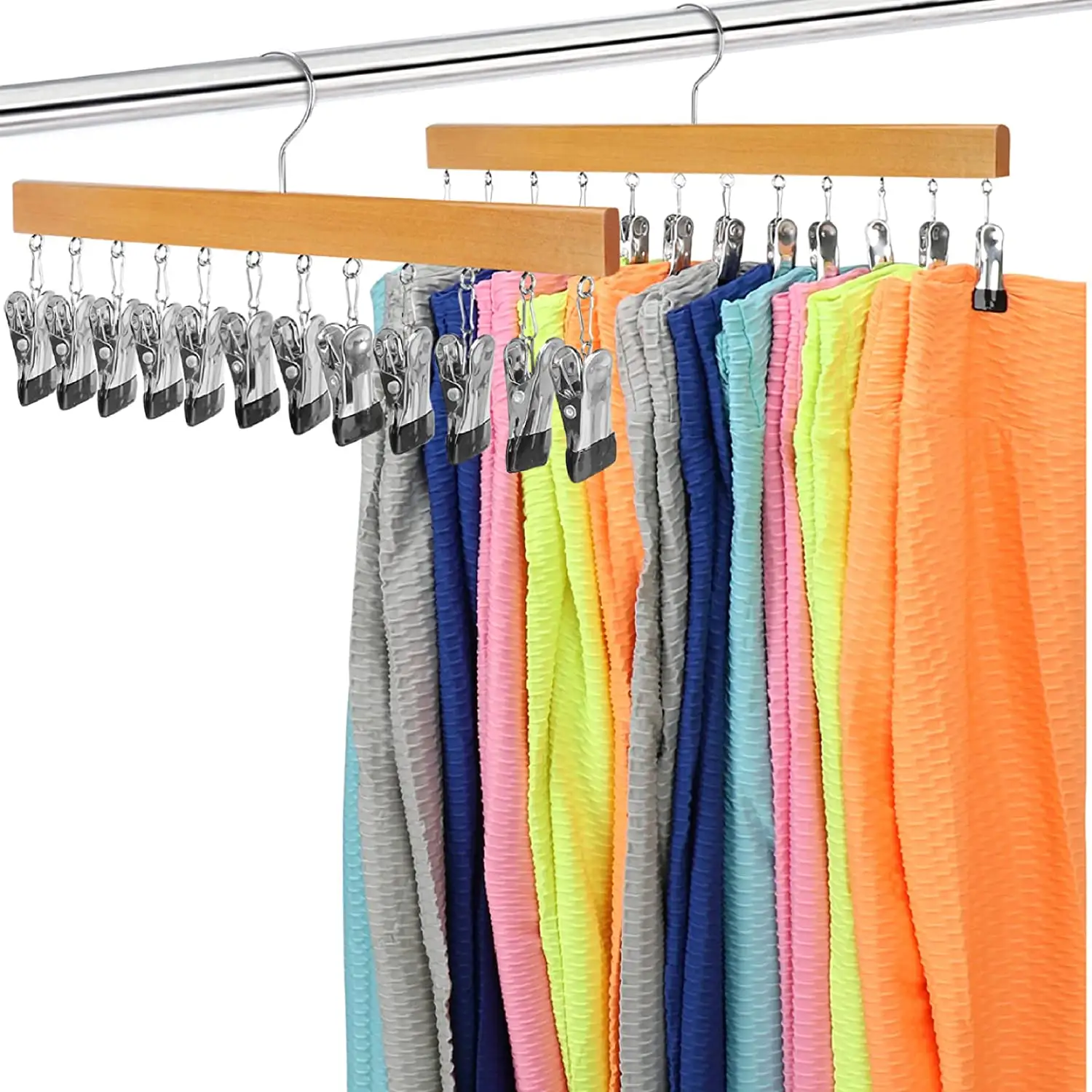 Closet Legging Organisieren Sie hölzerne Kleiderbügel mit Clips Platzsparender Kleiderbügel und hölzernen Hosen bügel