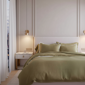 定制尺寸豪华撞色床边套床上用品套装有机亚麻面料枕套羽绒被套套装带纽扣 - Product Image 2