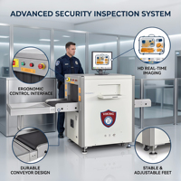 Scanner de bagages à rayons X à double vue Averguard VMS-5030D |   Contrôle de sécurité aéroportuaire avancé |   Résolution du fil 40AWG