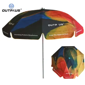 Payung matahari pantai dengan desain logo, payung kerai pantai iklan komersial luar ruangan 16 rusuk, payung musim panas dengan desain logo cetak