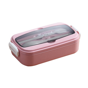 Heylunch <b>Lunch</b> <b>Box</b> With Cutlery Set Portable Rectangle Bento <b>Box</b> For Students Office Workers Solid Color Plastic Lid - Product Image 4