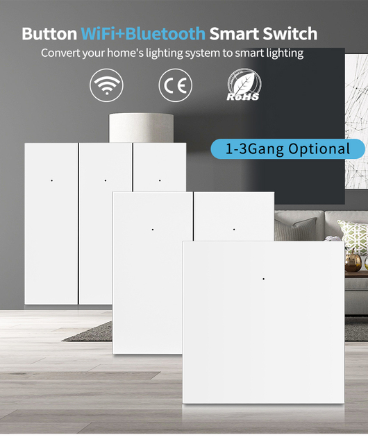 Tuya WiFi Smart Switch 1/2/3-Way Home Usage Voice Control Smartlife Zero Fire Wiring Push Button Light Switch Smart Wall Switch