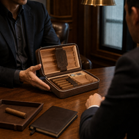 Coffret Humidor de Voyage de Luxe en Cuir et Cèdre Espagnol pour Cigares, avec Briquet, Coupe-Cigares en V et Support, Anti-Humidité, Grande Capacité