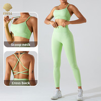 CNSHELL Soutien-gorge sexy sans couture à col rond et dos croisé, ajouré, pour le sport, le yoga et la gym, extensible dans quatre directions, coupe courte, maintien élevé, push-up, fermeture avant