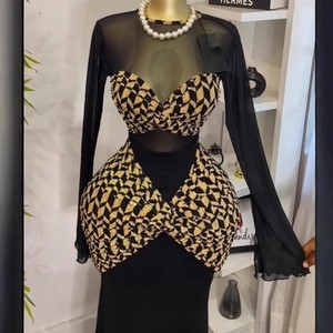 ชุดเดรสแขนยาวพิมพ์ลายเย็บปะติดปะต่อสำหรับผู้หญิงแฟชั่น - Product Image 2