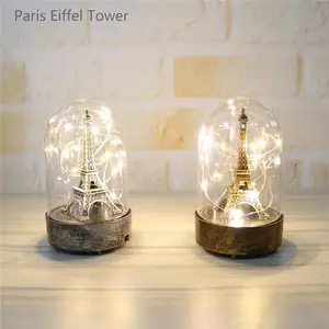 Premium Kwaliteit Gloeiende Tour Souvenirs Retro Stijl Toren Eiffel Met Koperdraad Led String Licht Plastic Bronzen Ambacht