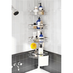 CF alta qualità moderna resistente alla ruggine angolo <span class=keywords><strong>doccia</strong></span> Organizer 4 ripiani regolabili palo tensione <span class=keywords><strong>Shampoo</strong></span> stoccaggio bagno scaffali - Product Image 1