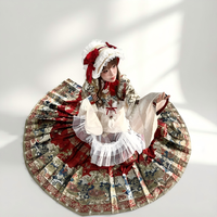 Ensemble Lolita chinois pour adulte, style Ming, mélange Hanfu, col croisé, broderie riche, grande jupe évasée, tenue Lolita