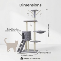 Arbre à chat d'intérieur personnalisé gris écologique, grand format, mignon, en panneaux de particules, 2 niveaux, 138 cm - Maison à gratter pour chat moderne et luxueuse