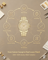 Montre personnalisée en or 18 carats, luxe léger |   Montre de luxe personnalisée OEM avec pierres précieuses en moissanite couleur diamant