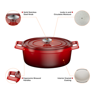 Olla Holandesa Ovalada <span class=keywords><strong>de</strong></span> Hierro Fundido Esmaltado Rojo <span class=keywords><strong>de</strong></span> 4.5 Cuartos, Resistente, con Logotipo Personalizado, Apta para Horno, con Cesta para Fermentar Pan, para Uso en Restaurantes - Product Image 4