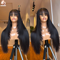 Perruque droite à coupe dégradée de 24 pouces, sans colle, prête à porter, avec fermeture en dentelle 2x6 et frange, en cheveux humains vierges vietnamiens pour femmes, densité 250%