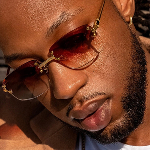 LMA 072 Gafas de Sol Sin Montura para Hombre y Mujer, Lentes Marrones Degradados UV400 con Metal Dorado de Alta Calidad, Estilo Europeo, Gran Venta 2024 - Product Image 1