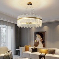 Lustre moderne en acier inoxydable pour chambre, salle à manger, salon, avec base de plafond, anneau circulaire en cristal LED rectangulaire ou rond