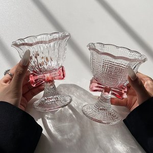 Vintage Pembe Fiyonklu Saplı Cam Bardak 230ml Kabartmalı Kadeh Şarap Şampanya Kokteyl Kahve Tatlı Toptan Satış - Product Image 3