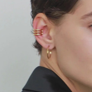 ต่างหูแบบหนีบ รูปทรงเรขาคณิต โลหะผสมสังกะสี ชุบทอง สามชั้น แบบกลวง เครื่องประดับแฟชั่นสำหรับผู้หญิง - Product Image 3