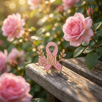 Pin de solapa de metal personalizado de fábrica, chapado en oro, con diseño de flor y cinta rosa, para concienciación sobre el cáncer de mama