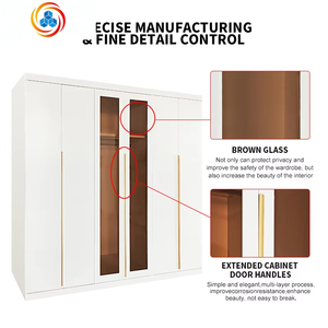 Armario de Acero de 6 Puertas Abatibles con Vidrio Marrón para Dormitorio, Armario de Hierro Resistente - Product Image 3