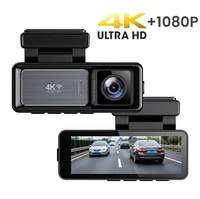 Caméra embarquée 4K+1080P double objectif avec câble d'alimentation USB, vision nocturne, connexion téléphone via WIFI, caméra de tableau de bord noire