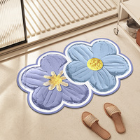Keset Kamar Mandi Diatomit Bentuk Bunga Ganda Tak Beraturan Warna Ungu Biru Motif Lukisan Minyak Bunga Anti Selip Cepat Menyerap Air