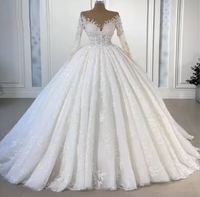 Nouveauté robe de mariée de luxe princesse robe de bal perlée à manches longues robe de mariée grand train