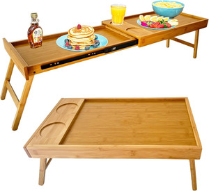 Table de lit pliable 2 en 1 pour petit-déjeuner, plateau de lit double pour deux personnes, plateau de lit pour couple à double usage, plateaux à nourriture peu encombrants, table de petit-déjeuner - Product Image 1