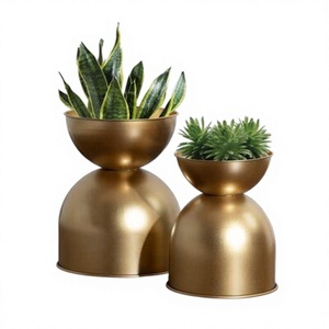 Maceta Moderna de Metal para Plantas de Interior, Acabado Dorado, Diseño Minimalista, Decorativa para Escritorio, Hogar y Jardín - Product Image 1