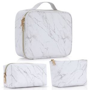 Juego de 3 Bolsas de Maquillaje de Cuero, Organizador de Cosméticos Portátil de Viaje, Bolsas de Almacenamiento de Artículos de Aseo para Mujeres y Niñas - Product Image 1