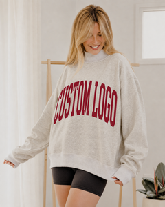 Sudadera Vintage Oversize de Cuello Alto para Mujer con Estampado de Letras Universitarias Personalizado, Manga Larga, Estilo Casual Urbano, Forro Polar - Product Image 1