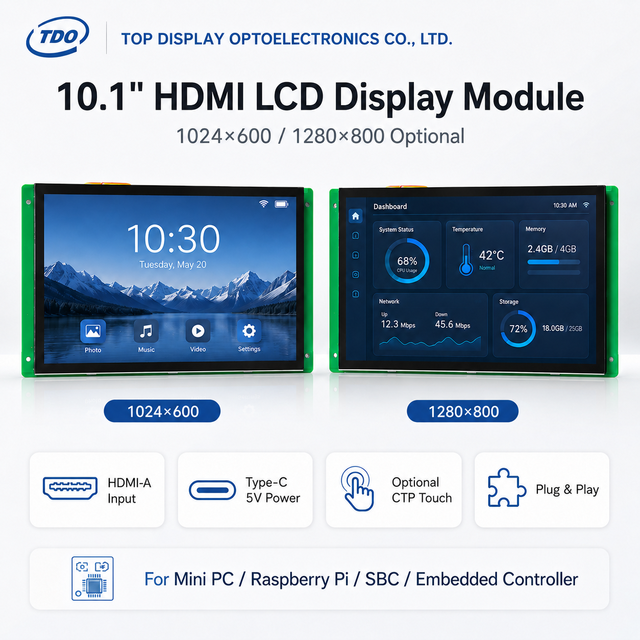 10.1 Inch HDMI TFT LCD Display Module, 1024x600/1280x800, 350-425 Nits Capacitive Touch for Raspberry Pi Mini PC and SBC