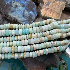 Glowy Multi-Tonal Aqua Blue Green Opal Rondelle Beads, 5-6mm Handcut Rustic Spacer Beads - Product Image 1
