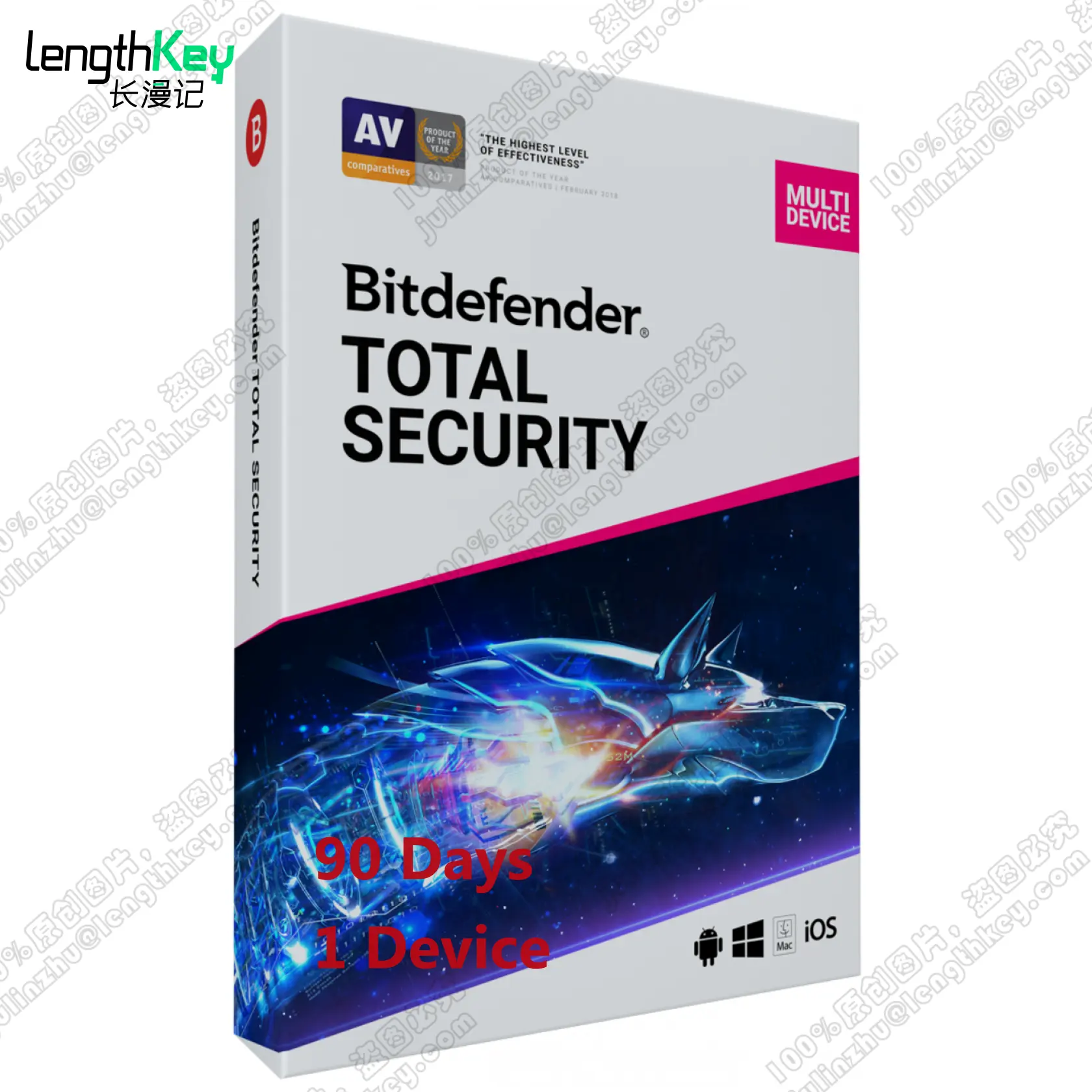 24/7 en línea Bitdefender Total Security 1 dispositivo 90 días Licencia universal global Antivirus Software de seguridad