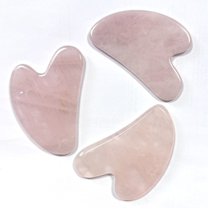 Rose Quartz Facial <b>Massage</b> Guasha Stone Set Heart Shape Natural Crystal for Face Care - Product Image 3