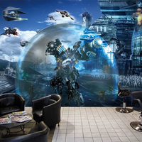Papier peint moderne imperméable en soie géométrique Technology Sense, motifs de vaisseaux spatiaux, murales de science-fiction pour café internet, bar