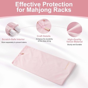 Hotselling moderne luxe roze zachte fluwelen opvouwbare milieuvriendelijke Mahjong-rek tas met trekkoord, 2 compartimenten, geschikt voor 4 rekken - Product Image 6