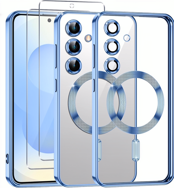 Phoona Transparent Magnetic Case for for S25 5G 6.2 Inch 2 Pack Tempered Glass Screen Protector Anti-Yellow Shockproof