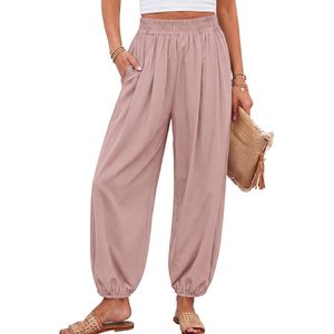 Womens Harem Pants High Waisted Loose Wide Leg Palazzo Pockets Breathable Casual <b>Lounge</b> Beach Travel Trousers Outfits - Product Image 1