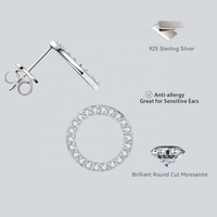 Fine 925 bijoux en argent classique plaqué or rond 1.3mm pleine GRA D couleur Moissanite diamant boucles d'oreilles pour femmes hommes