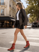Bottes mi-mollet western pour femme, à bout pointu, à talon bloc empilé, brodées, rouges, pour l'automne, les soirées et le style country, OEM ODM
