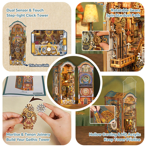 Tonecheer Puzzle 3D in Legno Torre dell'Orologio, Fai-<span class=keywords><strong>da</strong></span>-Te BookNook con LED, Miniatura Fai-<span class=keywords><strong>da</strong></span>-Te per Libreria, Regalo, Negozio di Giocattoli - Product Image 3